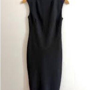 Banana Republic Black Midi Sheath Dress Asymmetrical Hem Size 8 petite